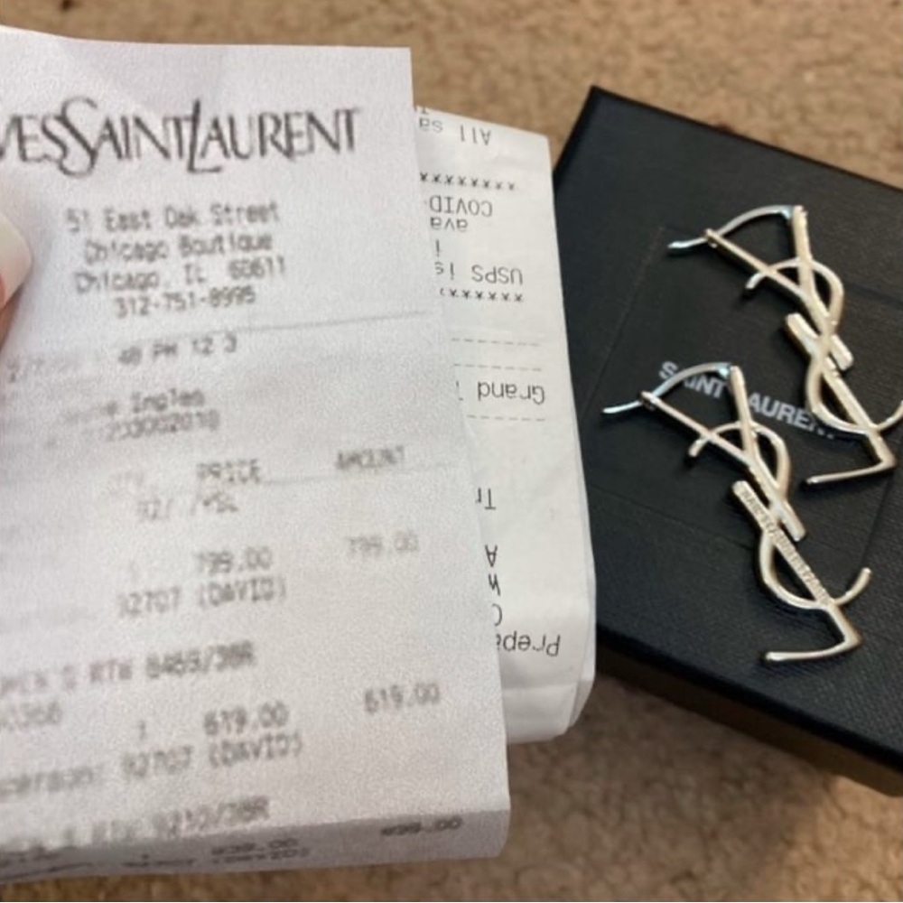 Authentic YSL Saint Laurent Cassandre Monogram-Logo Lettering Earring Set - Picture 8 of 12